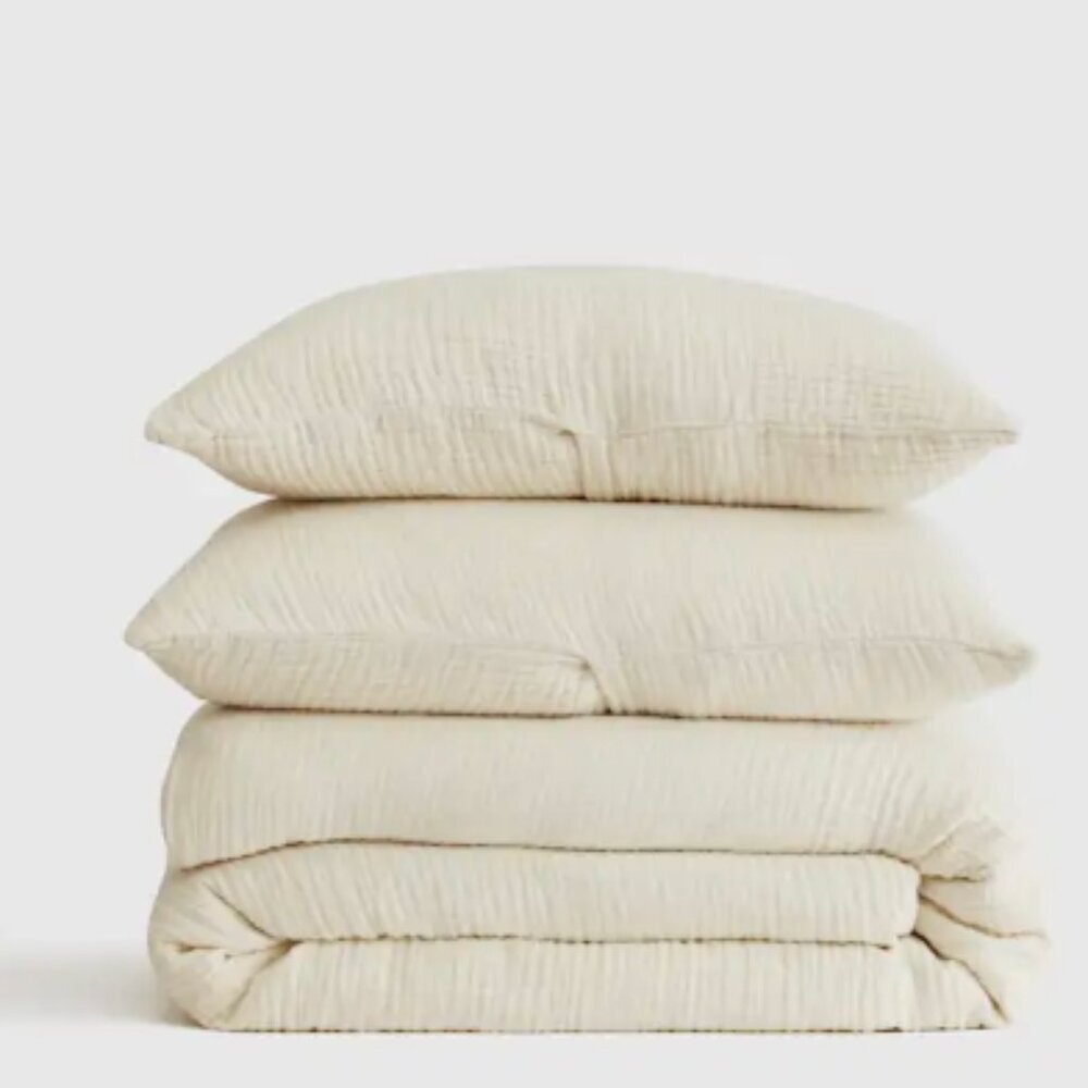 Quince 100% Organic Cotton Luxury Duvet Cover Set King/Cal King Ivory NWOT #6